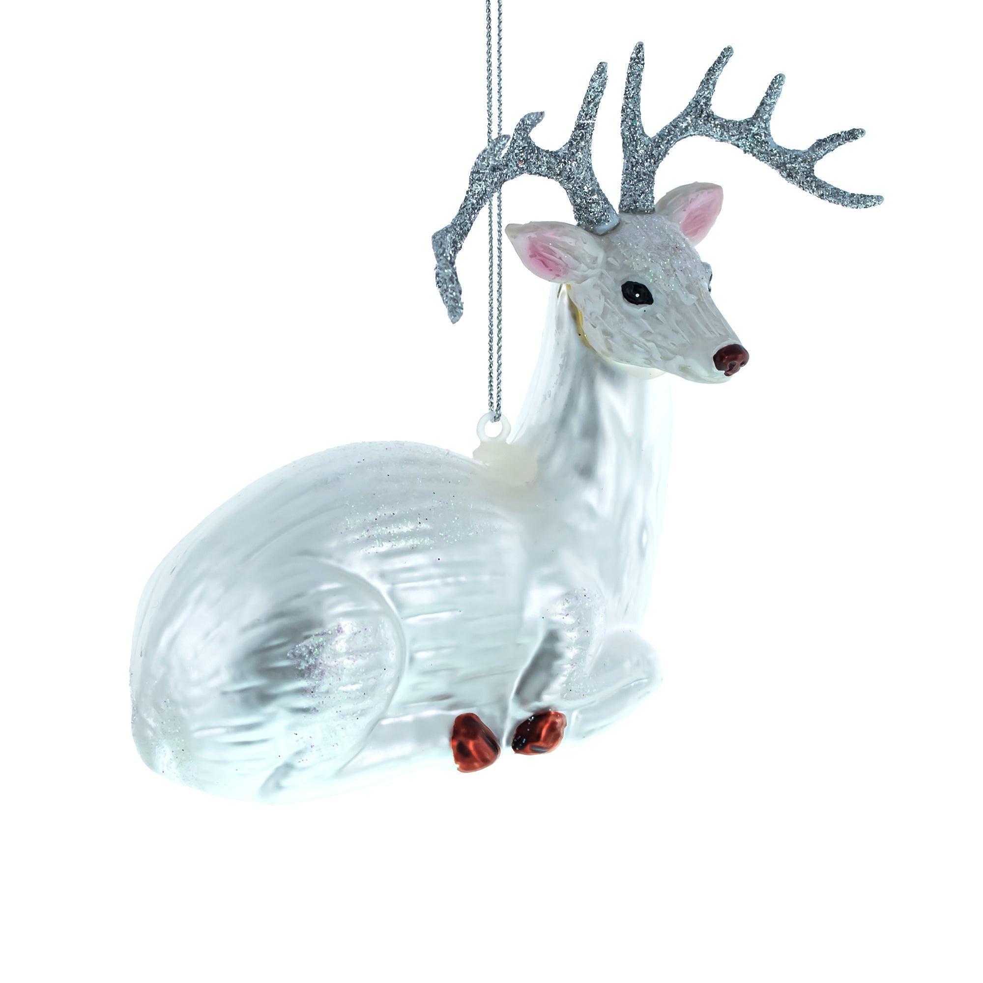 White Deer Glass Christmas Ornament