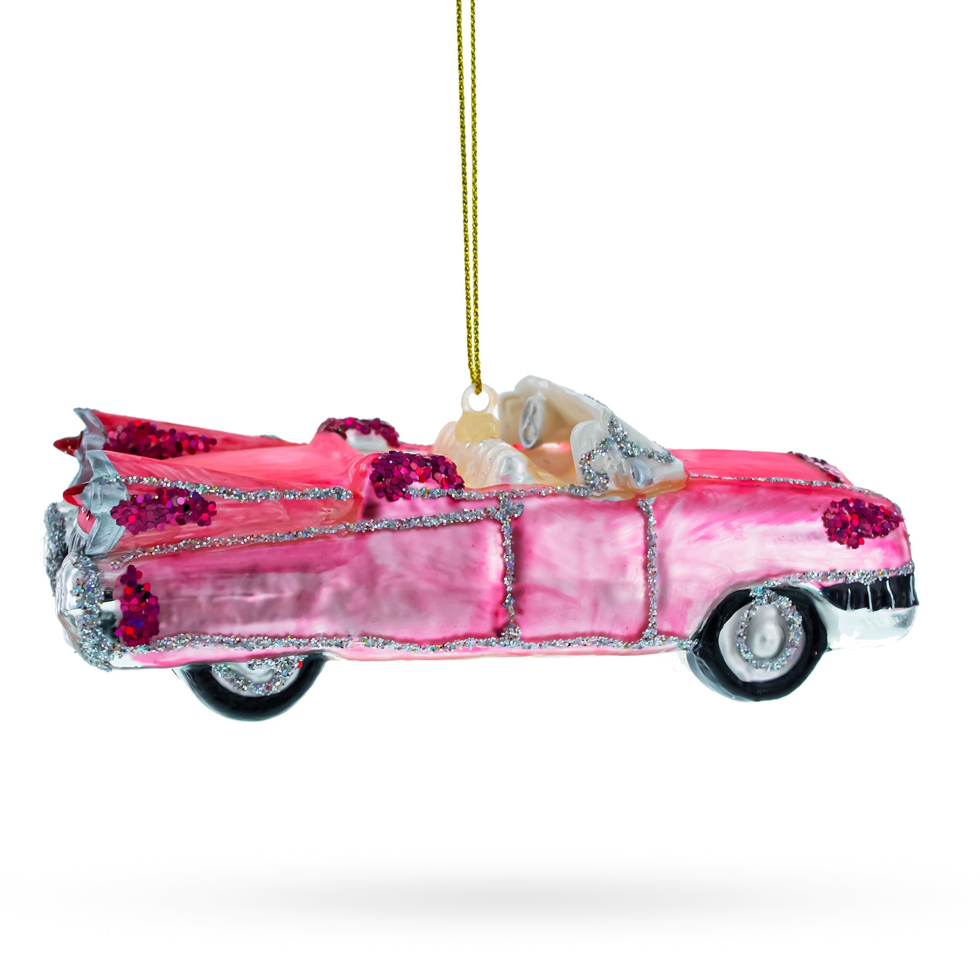 Classic Convertible Retro Car Glass Christmas Ornament