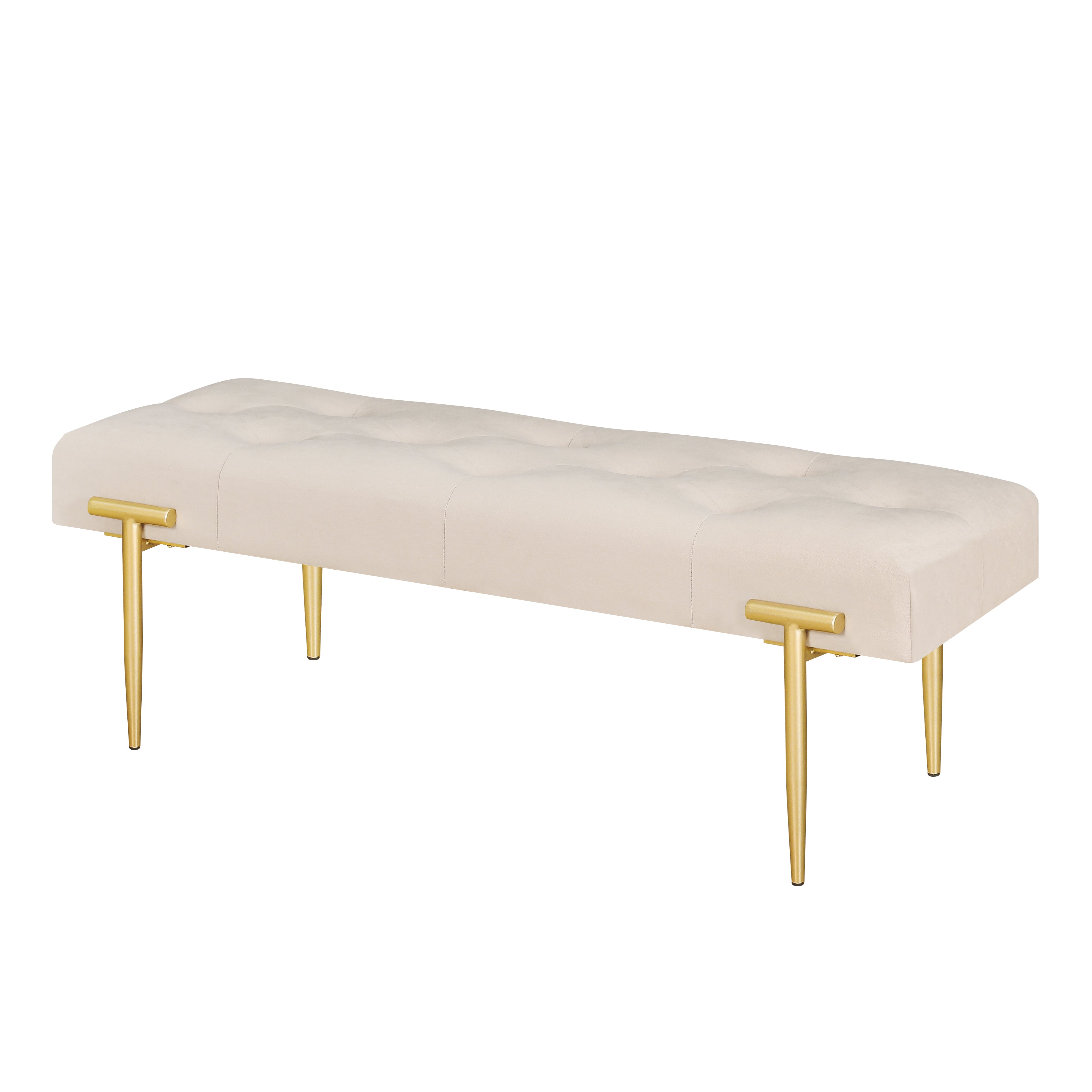 48'' Modern Ottoman Bench Velvet Bench Upholstered Footrest With Gold Metal Legs And Padded Seat For Bedroom Living Room