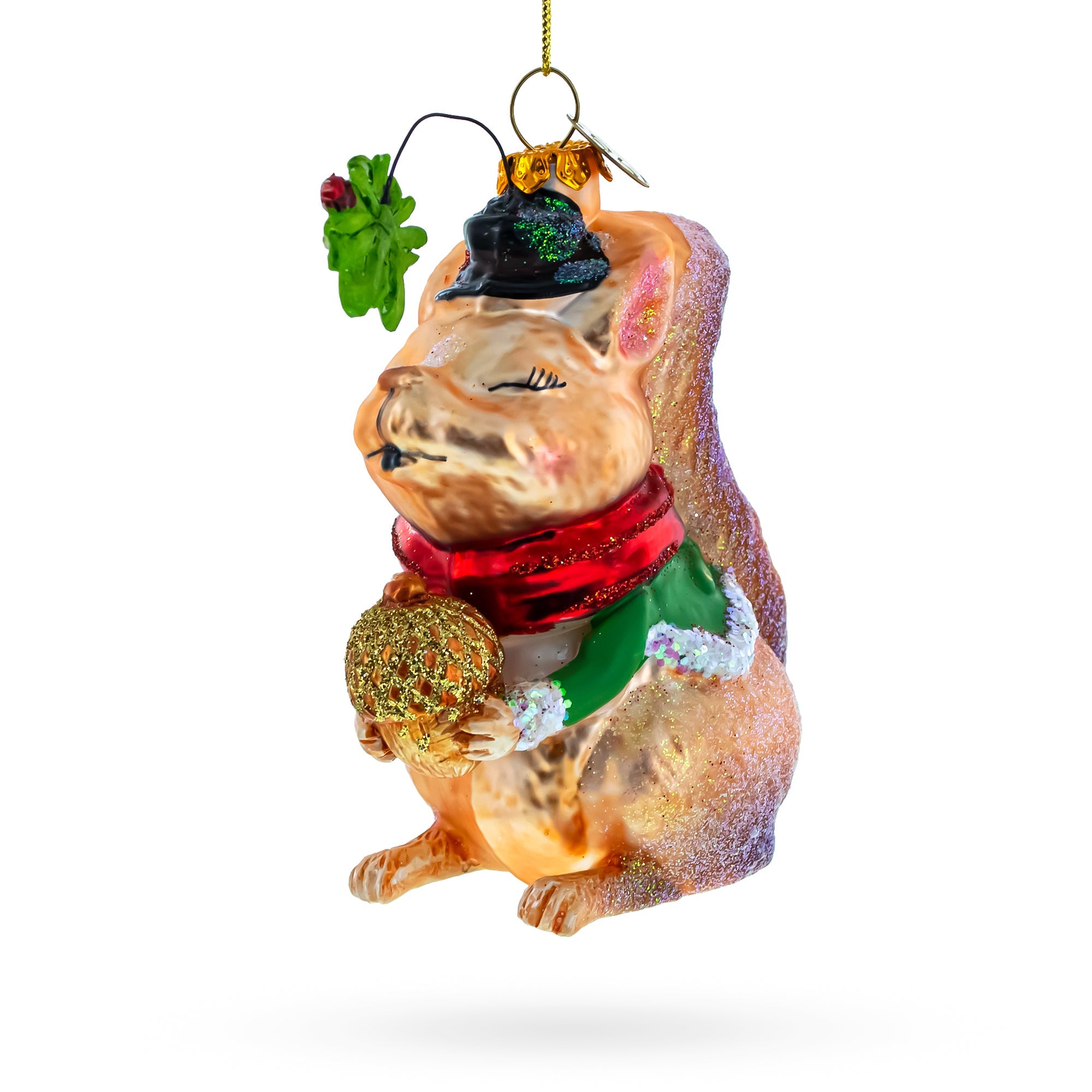 Squirrel Cradling an Acorn Glass Christmas Ornament