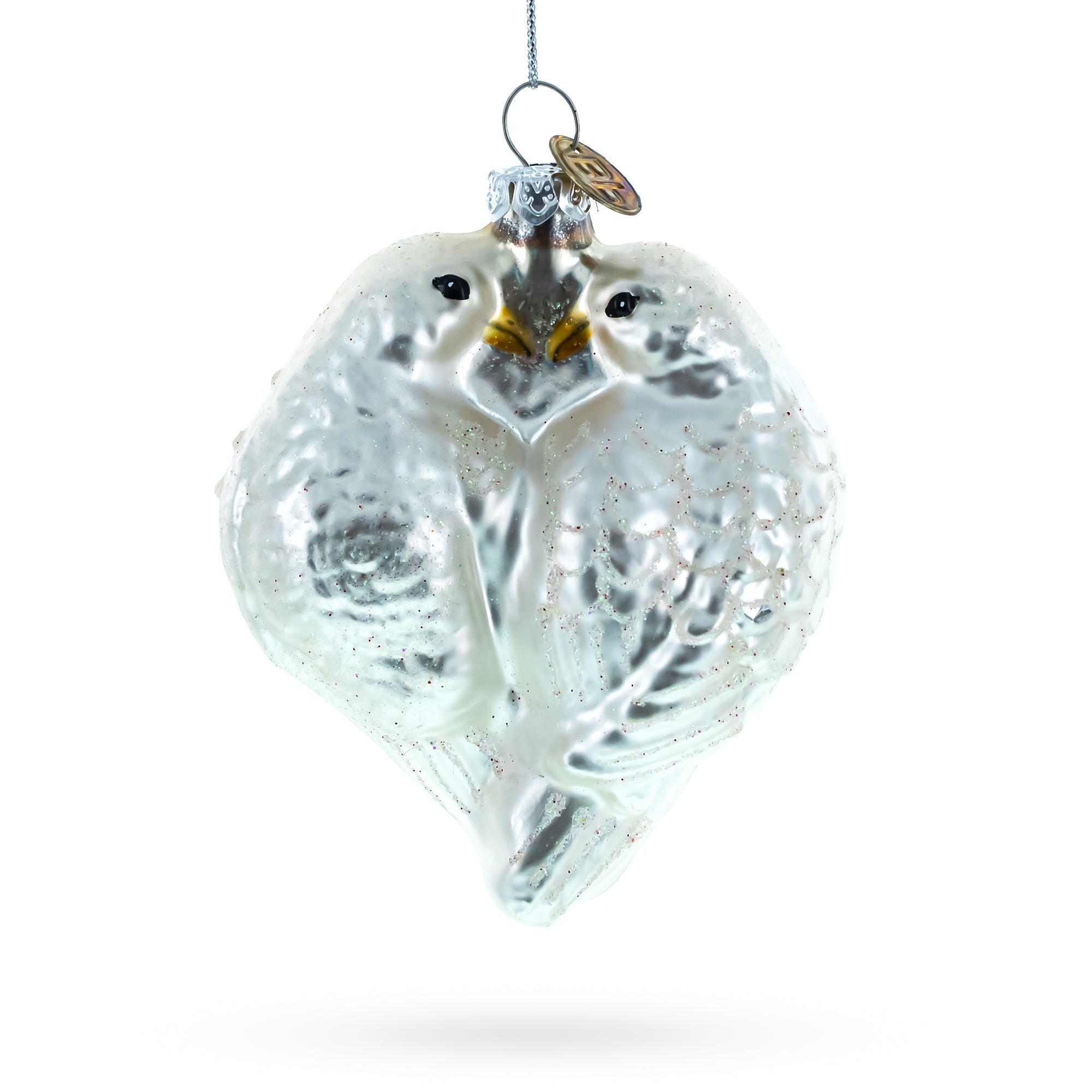 Romantic Two Doves in Heart Glass Christmas Ornament