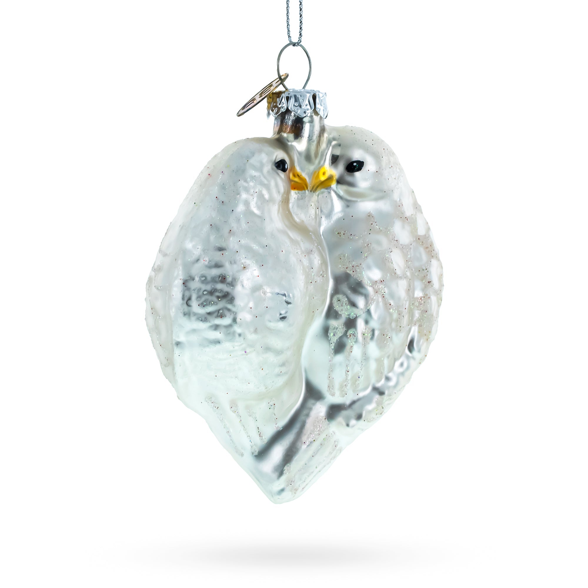 Romantic Two Doves in Heart Glass Christmas Ornament
