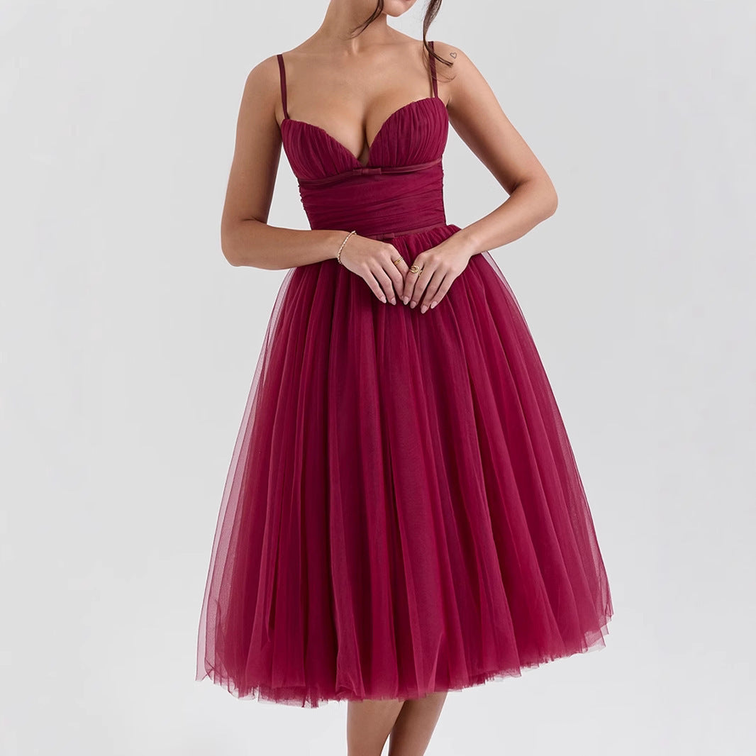 Sexy Solid Color Straps Tulle Backless Dress