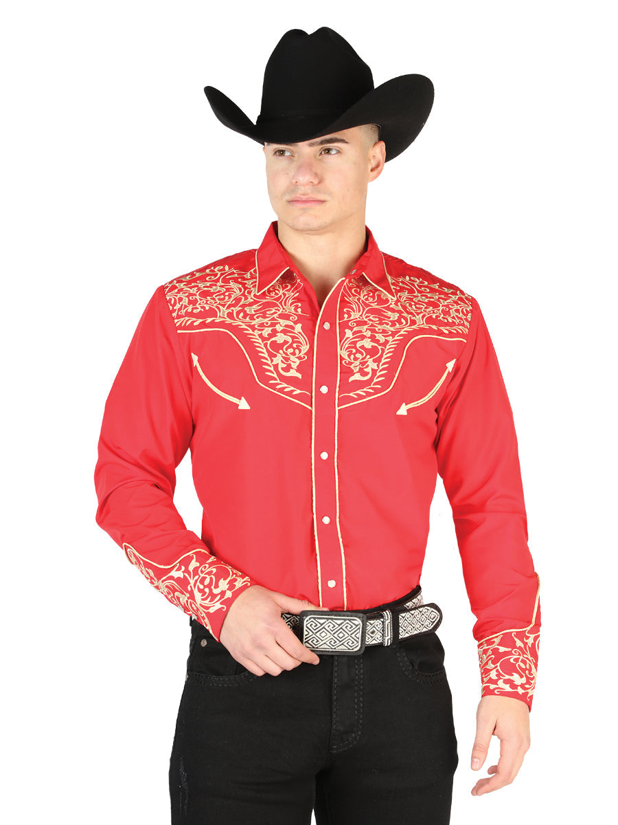 El General Embroidery Western Shirt Red/Gold 44197