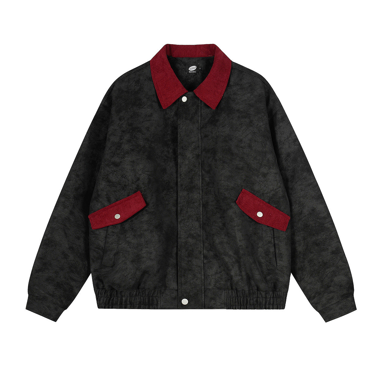 Retro color blocked cool PU leather jacket motorcycle jacket workwear jacket