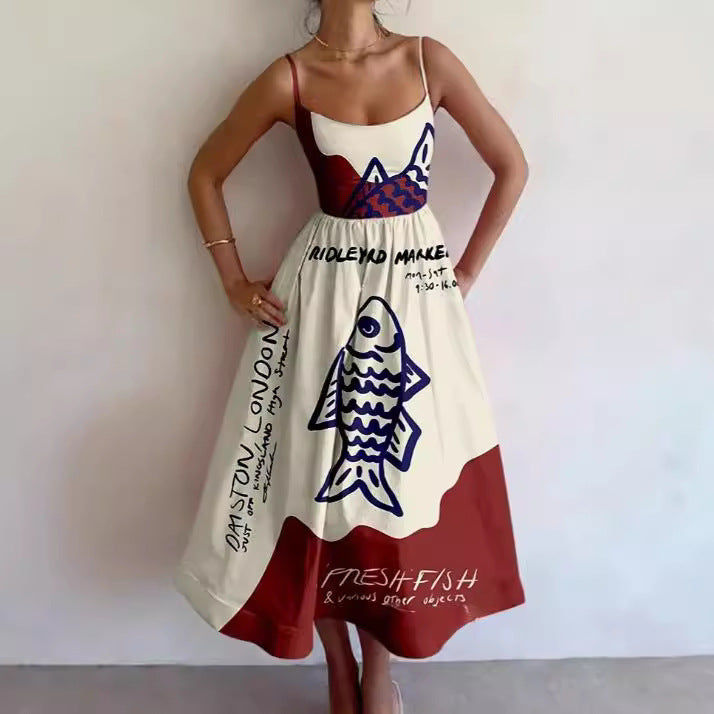 Sleeveless Women's Casual Floral 3D Printed Sleeve Skirt