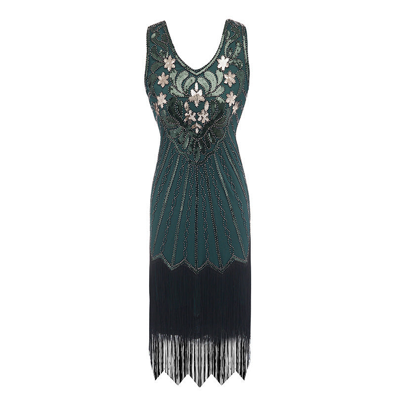 1920s Retro V-Neck Sequin Gatsby Luxury Sequin Fringe Dress Party Ball Cocktail Dress