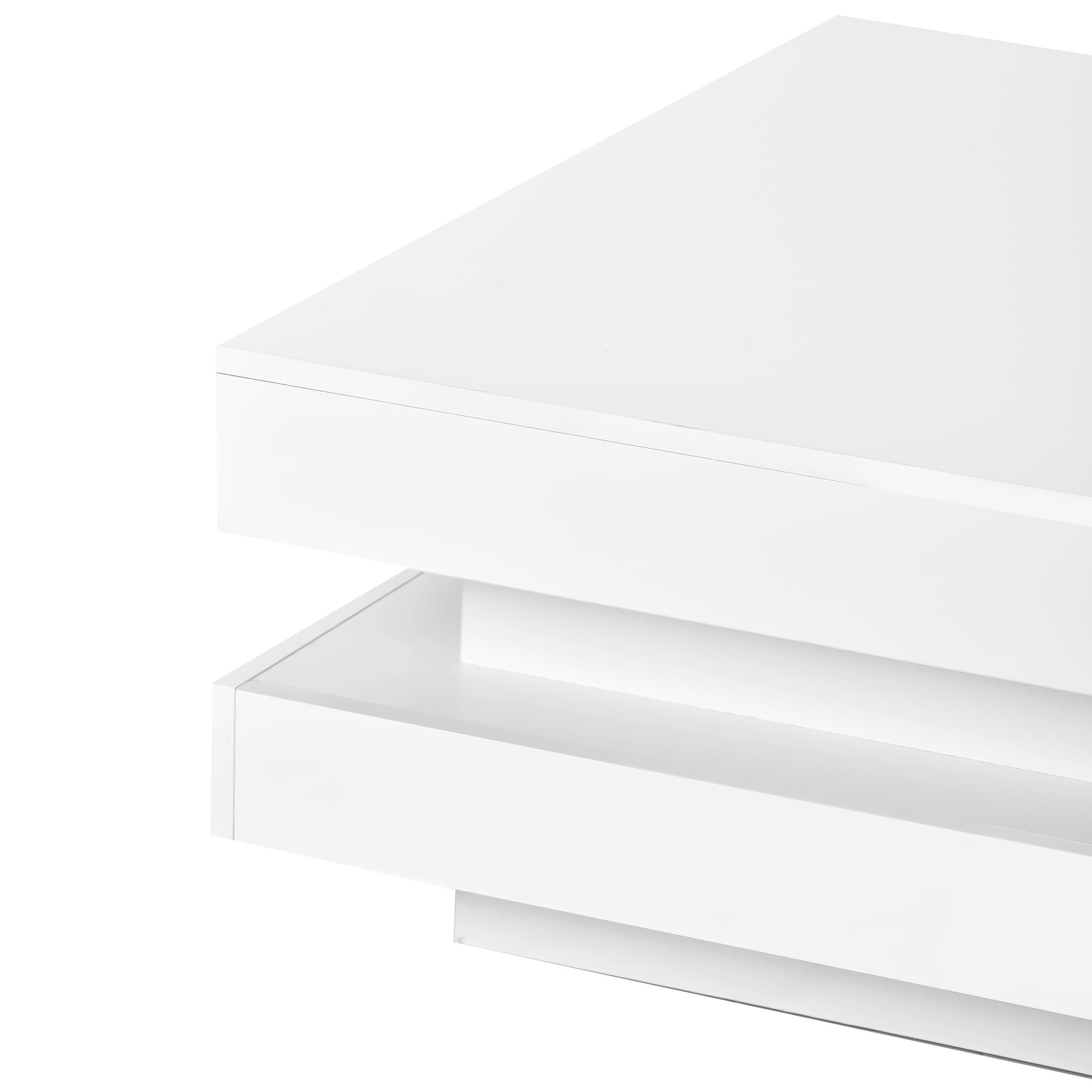 ON-TREND High Gloss Minimalist Design with LED Lights 2-Tier Square Coffee Table White