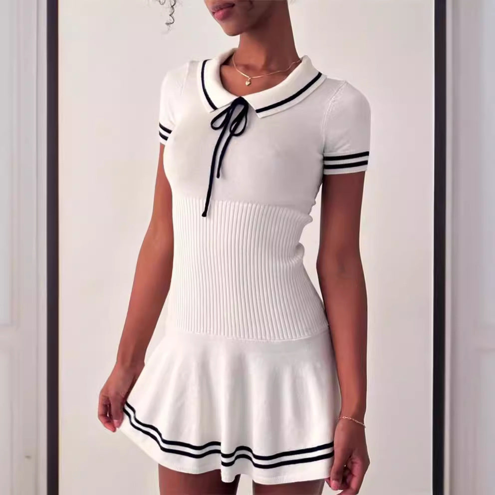 Women's New College Style Short Sleeve Striped Knitted Dress