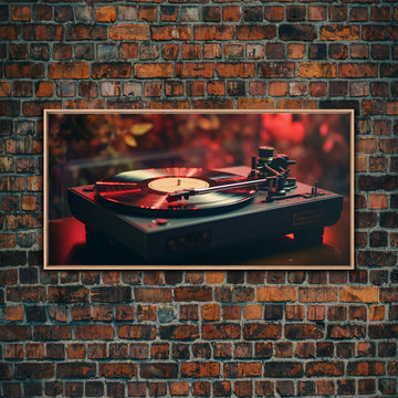 Retro Record Player Art, Framed Canvas Print, Eclectic Decor, Vinyl Record Player Photography Print, Unique Wall Art