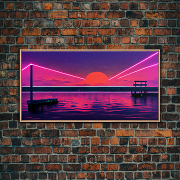Outrun Style Abstract Wall Art | Framed Canvas Print | Framed Art | Unique Wall Decor | Centerpiece Art | Large Art | Synthwave Retro Art