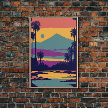 Retro Pop Art Landscape, Surrealist / Psychedelic Art, Framed Canvas Print, Nature Art, Desert Painting, Southwest Decor