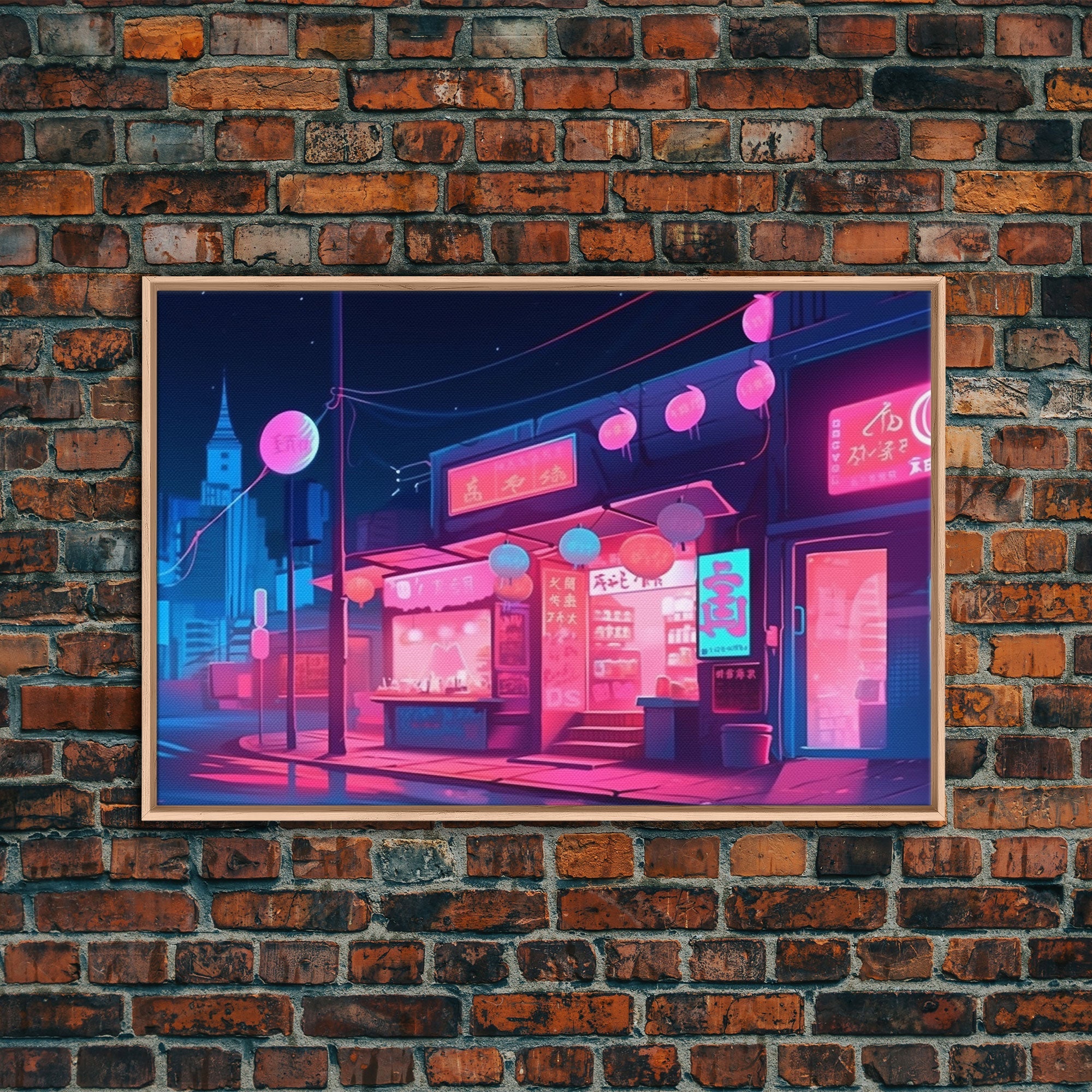 Retro Synthwave Style Tokyo Art, Framed Canvas Print, Unique Wall Art, Vintage Inspired Tokyo Night Life Art