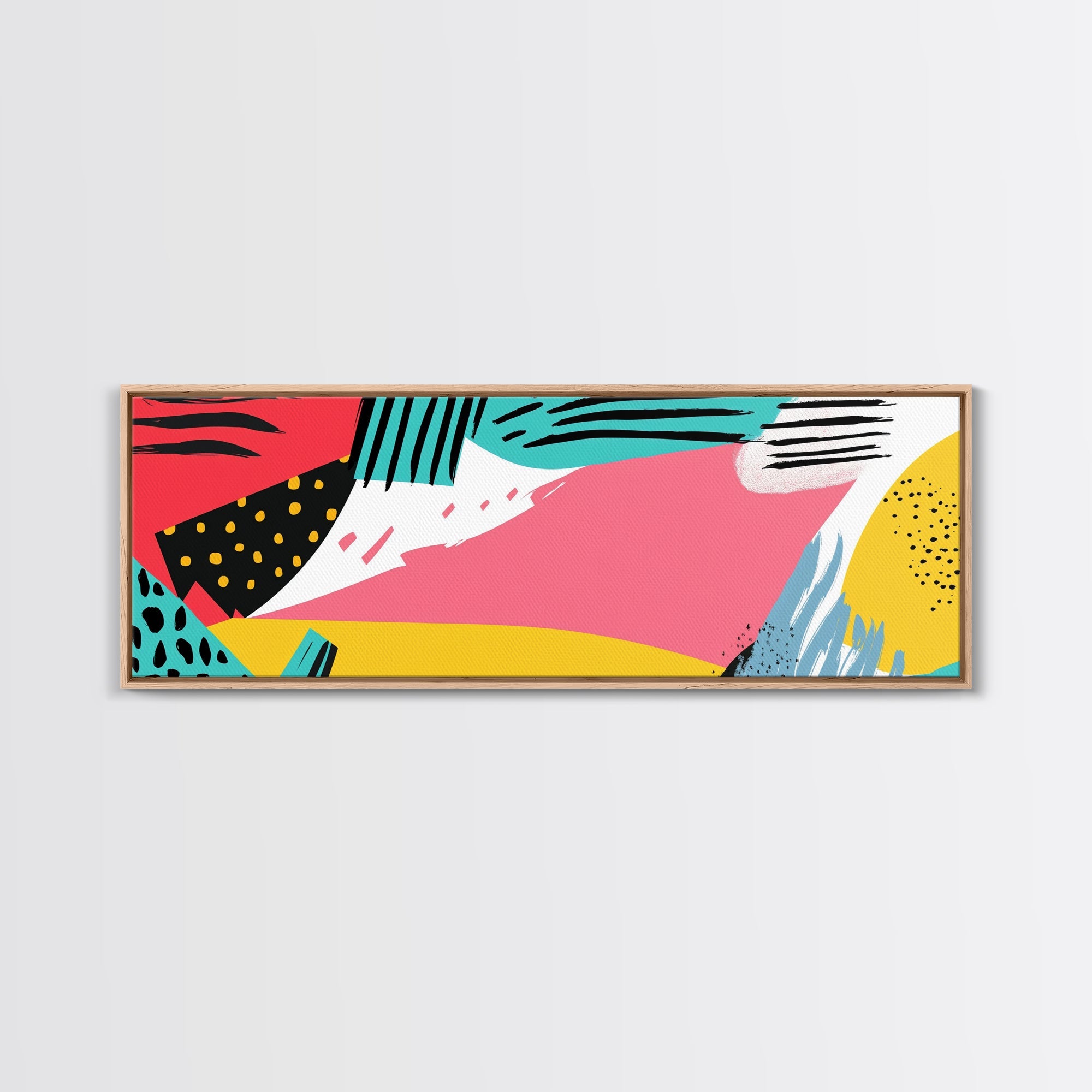 90s Inspired Abstract Retro Wall Art, Canvas Print, Cheetah Print Polka Dots, Geometric Wall Art, Pink and Turquoise and Black Wall Art