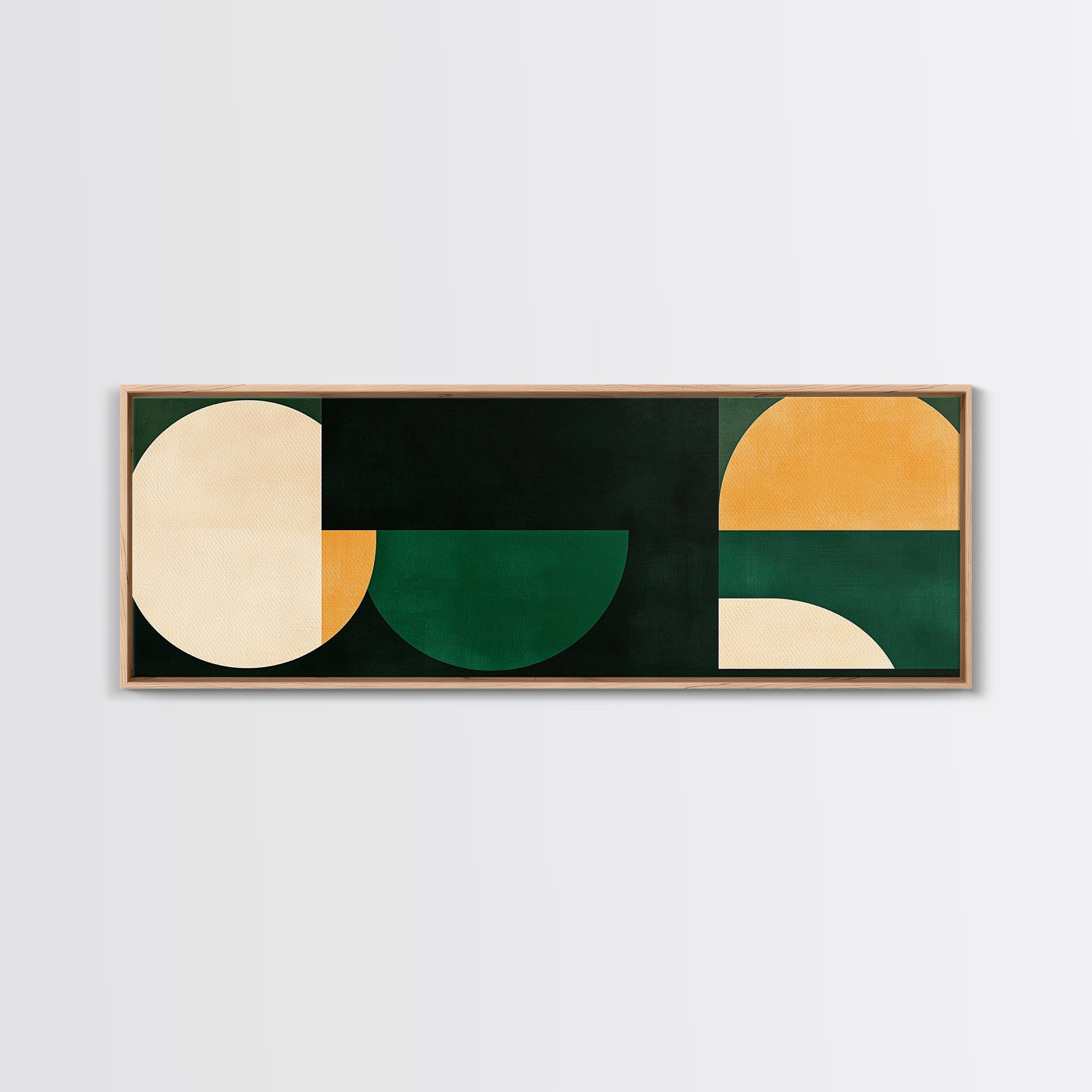 Squares and Circles, Geometric Pattern MCM Wall Art, Panoramic Framed Canvas Print, Wide and Narrow Art, Above Sofa living Room Wall Art