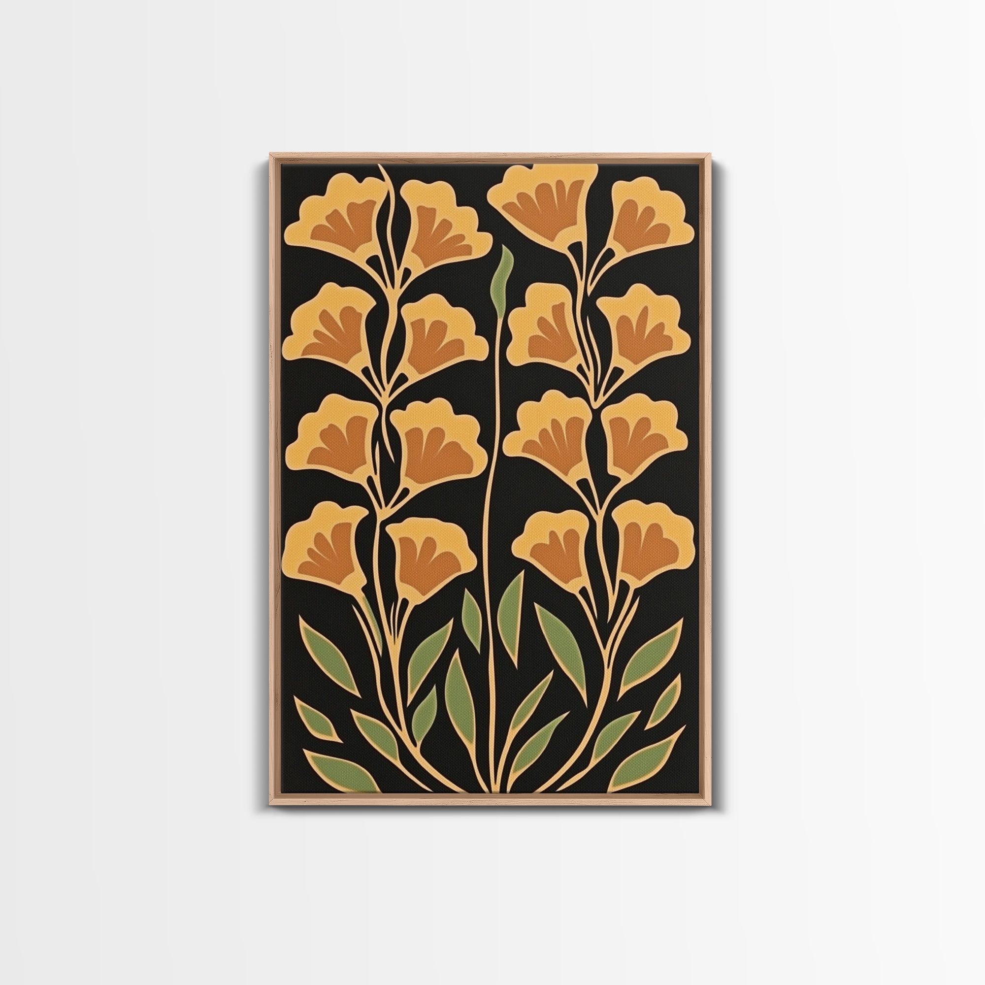 Abstract Flower Retro Painting Canvas Print, Large Wall Art, Original Minimalist Yellow Floral Art, Custom Painting Boho Wall Decor Living Room