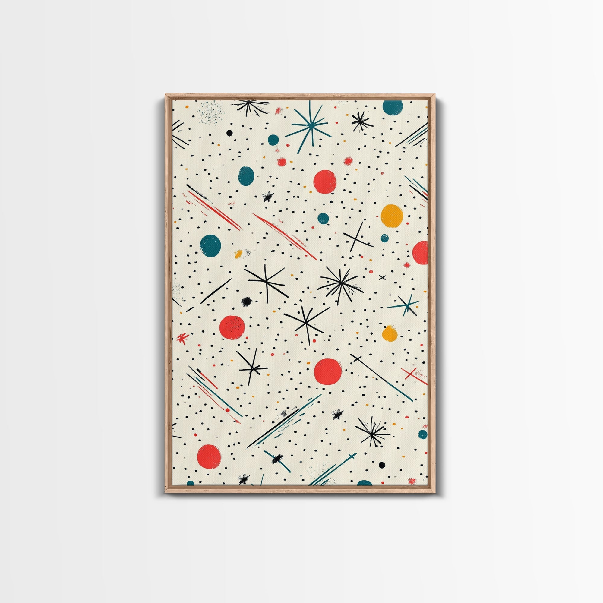 Retro MCM Style Pattern Wall Art, Wood Framed Canvas, Canvas Print, Home Decor, Office Or Bedroom Wall Art, Retro Vibes Decor