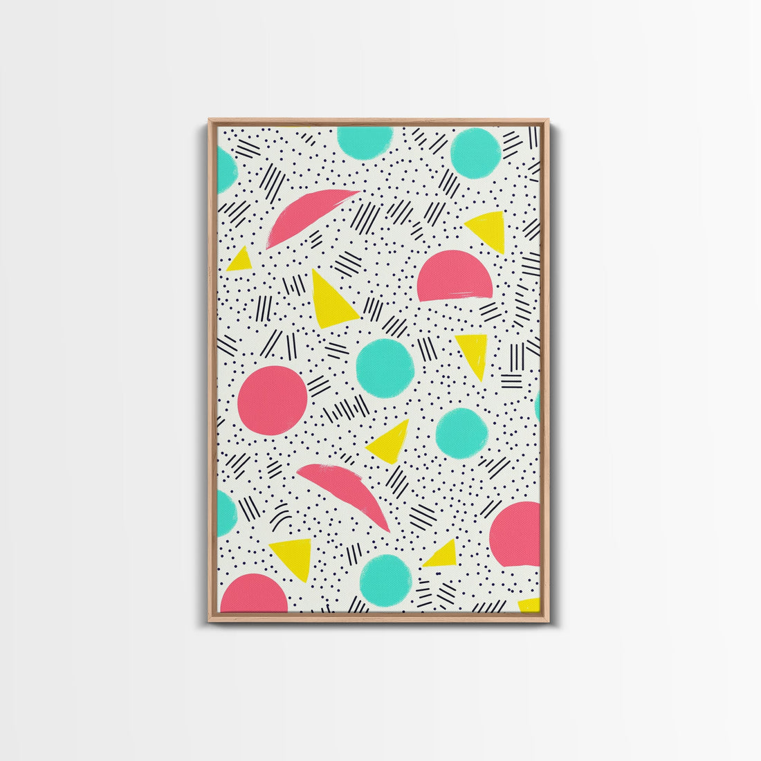 Retro Style Preppy Wall Art Framed Canvas Print, 90s Style Shopping Mall Style Abstract Art