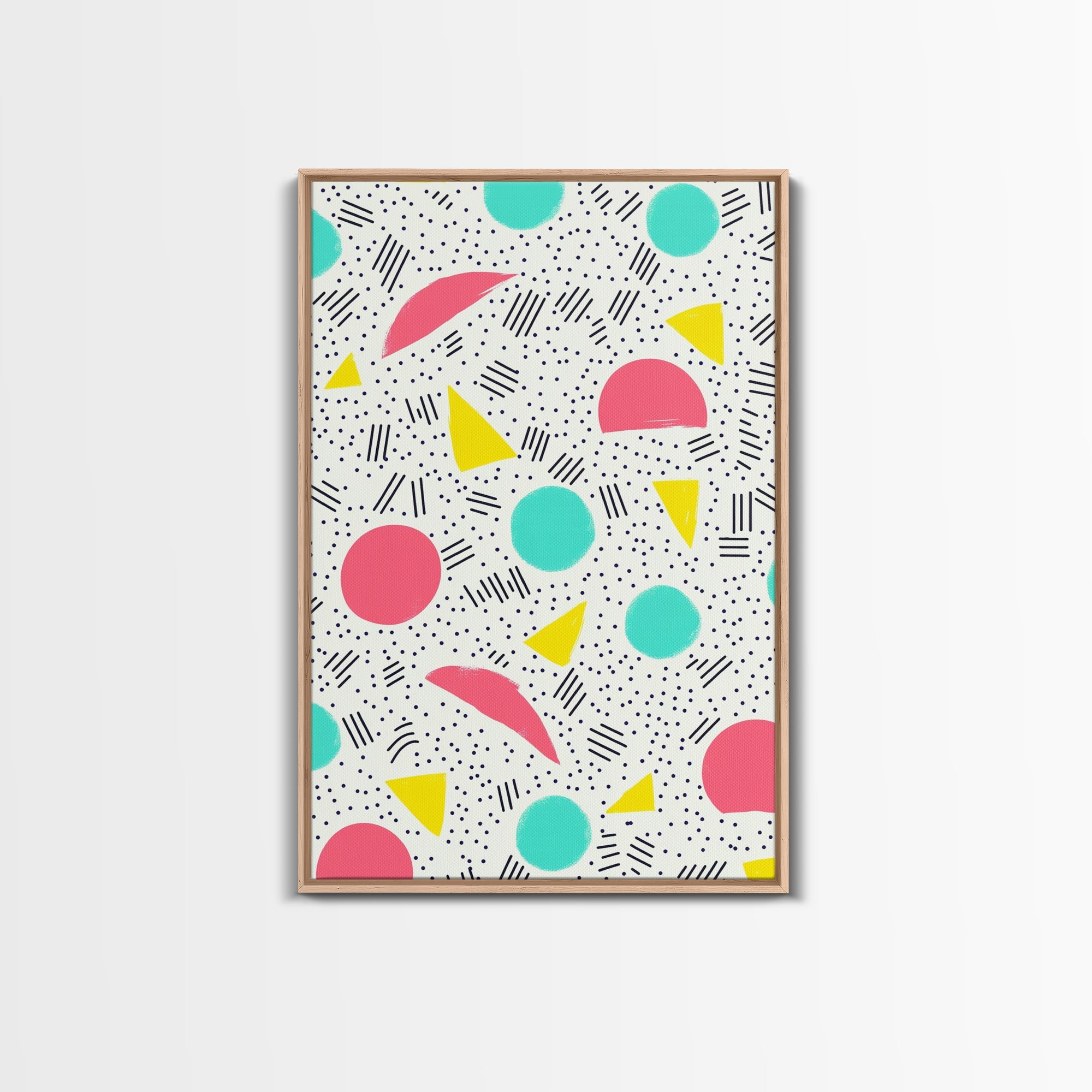 Retro Style Preppy Wall Art Framed Canvas Print, 90s Style Shopping Mall Style Abstract Art