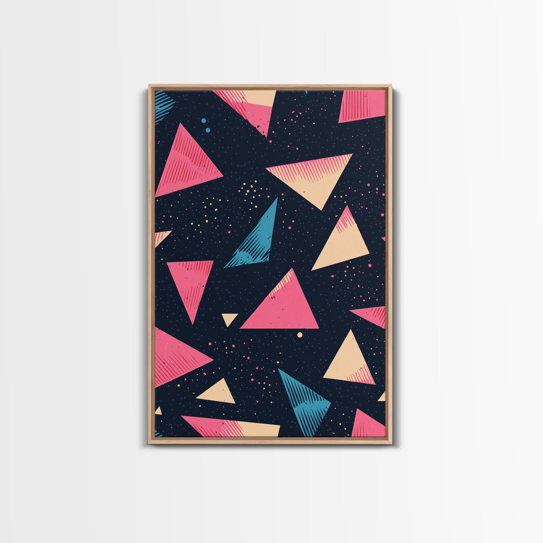 Retro 90s Style Wall Art Framed Canvas Print, Synthwave Abstract Triangles