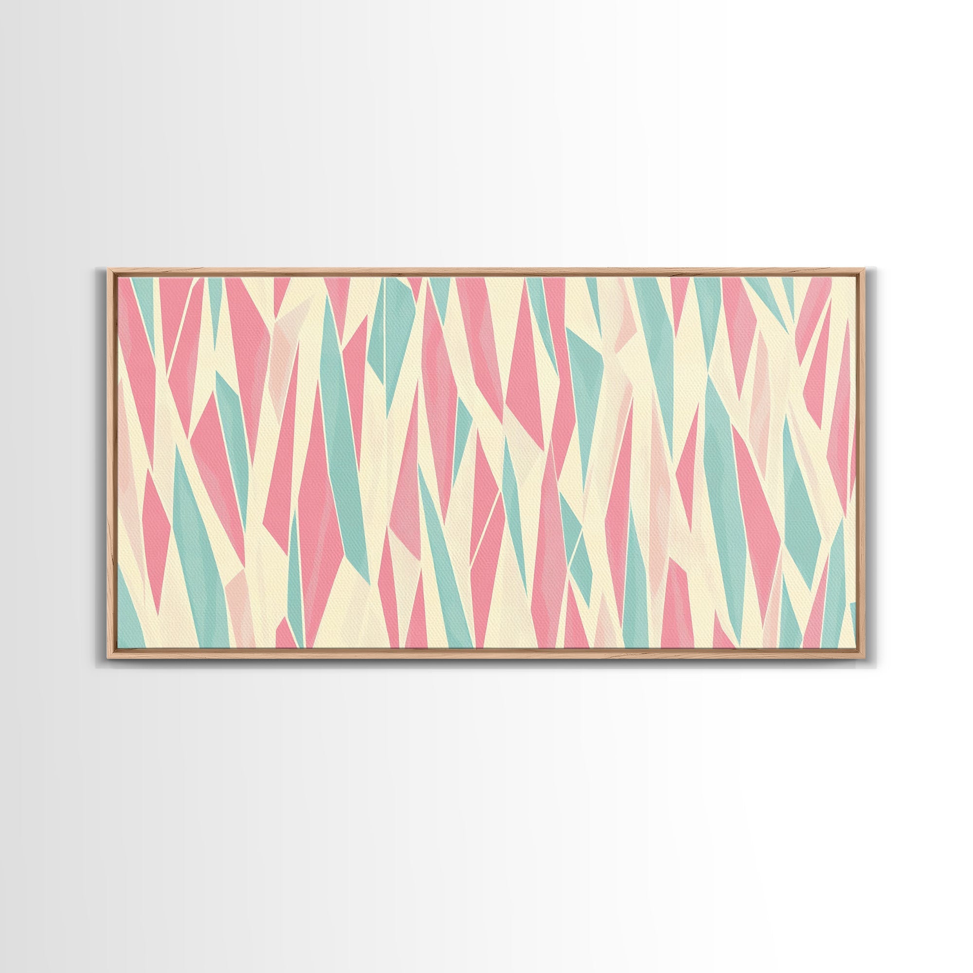 Pastel Mid-Century Modern Art - Retro Geometric Wall Art - Framed Canvas Print - Modern Abstract Painting - Bold Bright Colors