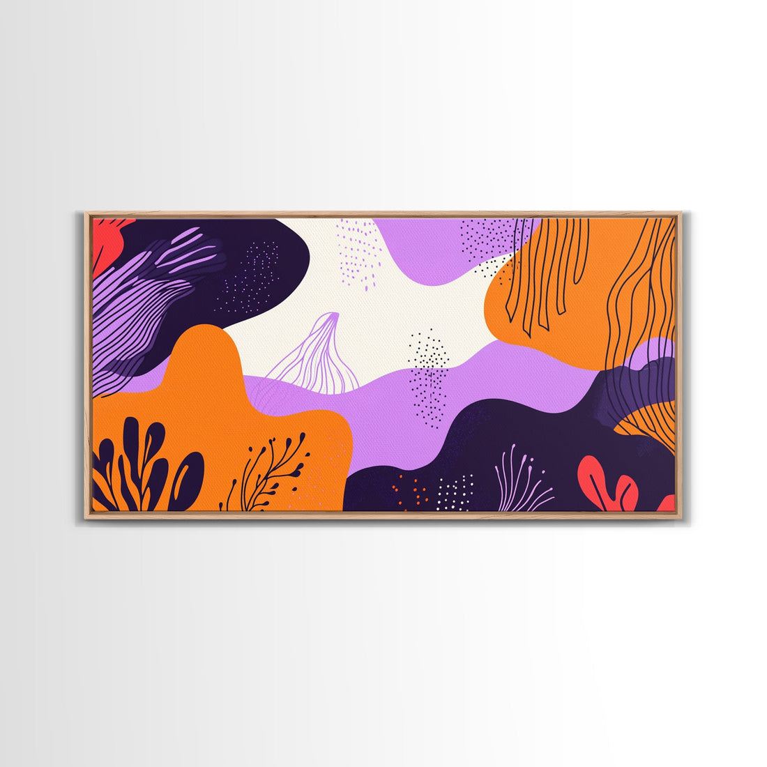 Purple And Orange Preppy Wall Art Framed Canvas Print, Retro 90s Style Wall Art