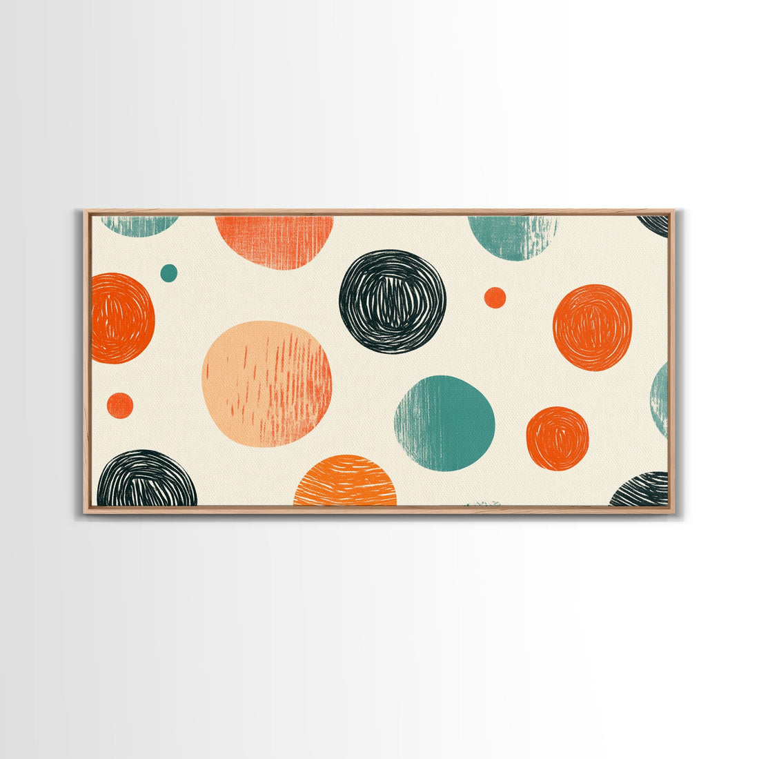 Mid-Century Modern Dots Framed Canvas Print, Preppy Home Decor, Retro 90s Style Wall Art