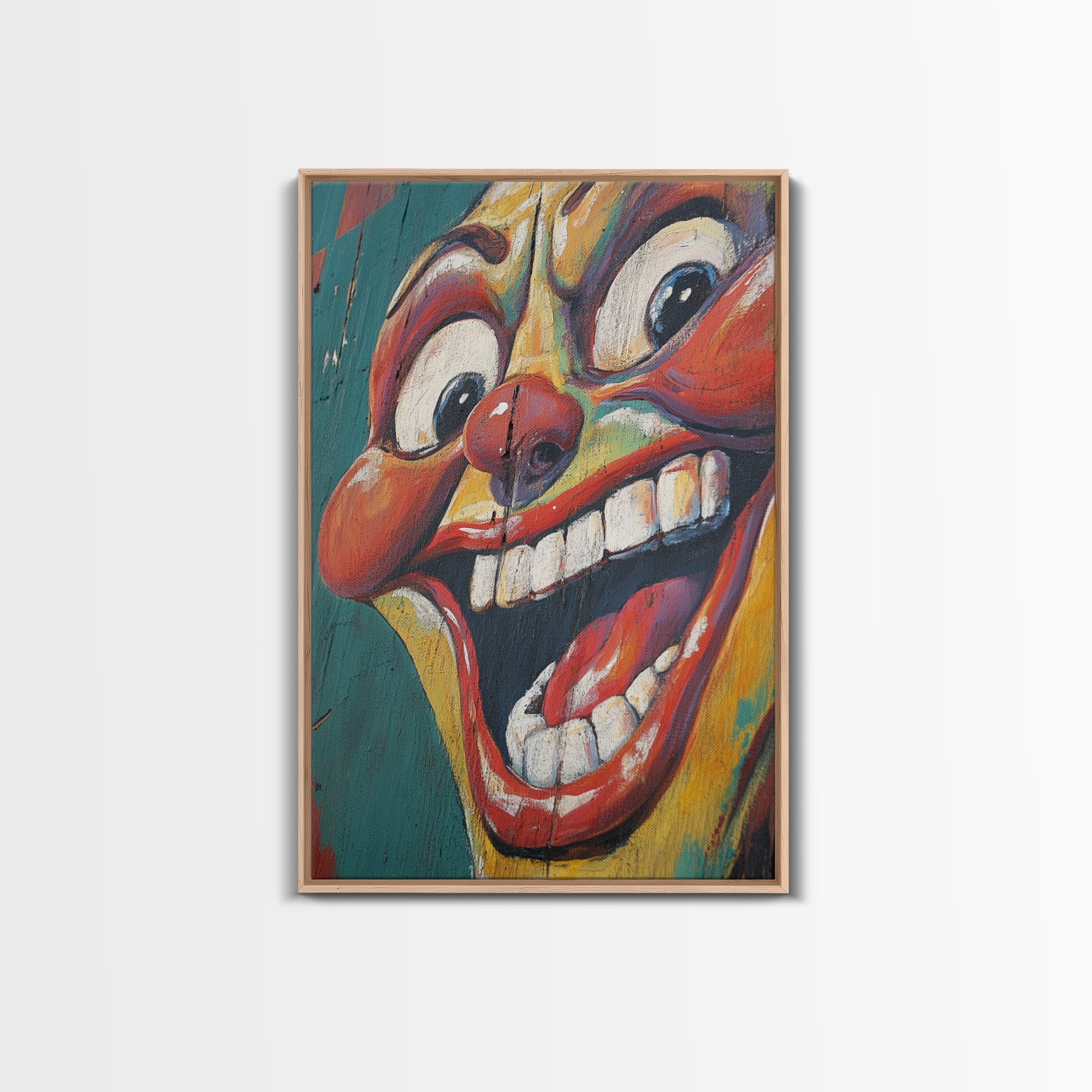 Creepy Clown Wall Art Framed Canvas Print, Wood Framed Wall Art, Retro Home Decor, Halloween Art