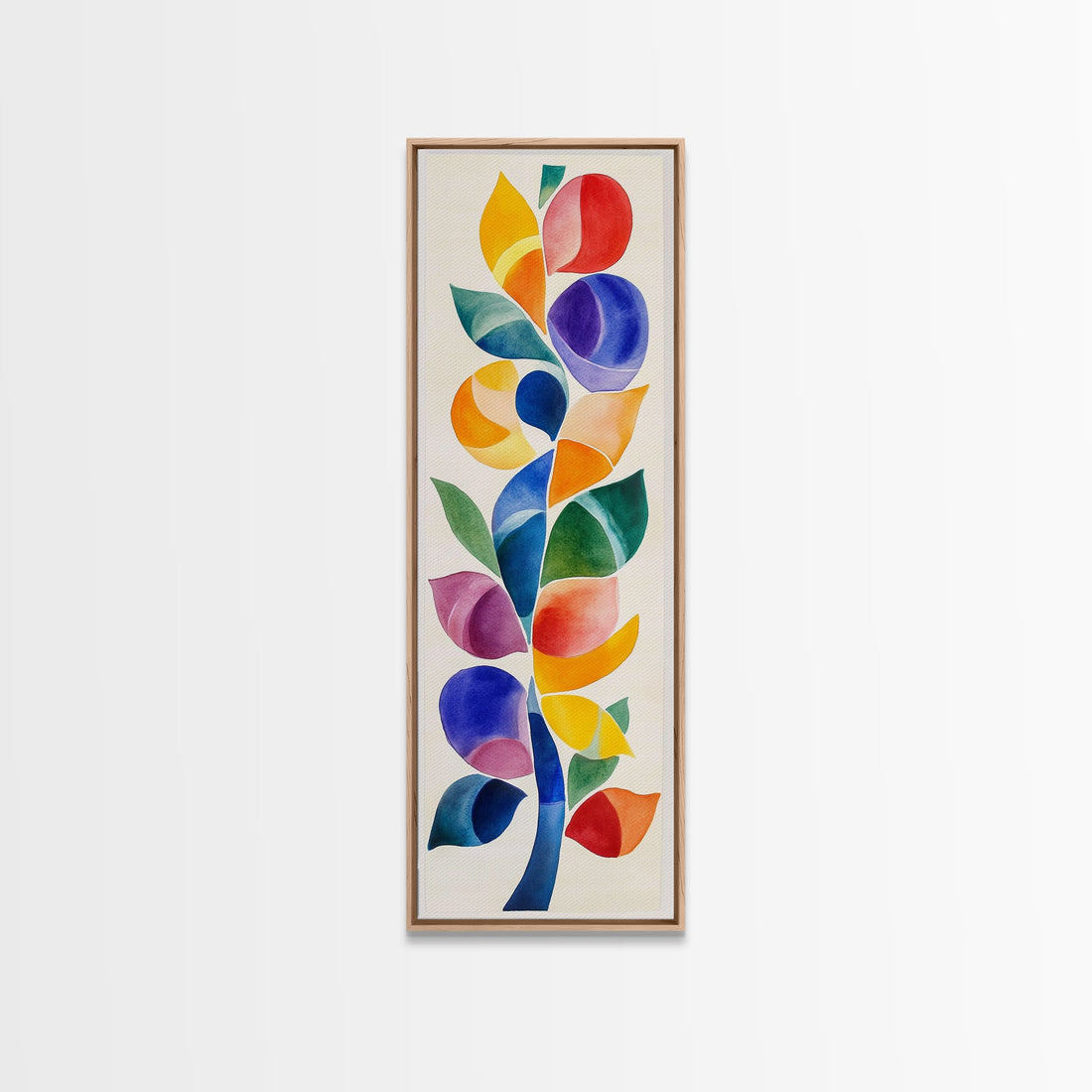 Colorful Abstract Canvas Print Inspired by Matisse, Bright Boho Vertical Wall Art, Cottagecore Botanical Art Decor Piece