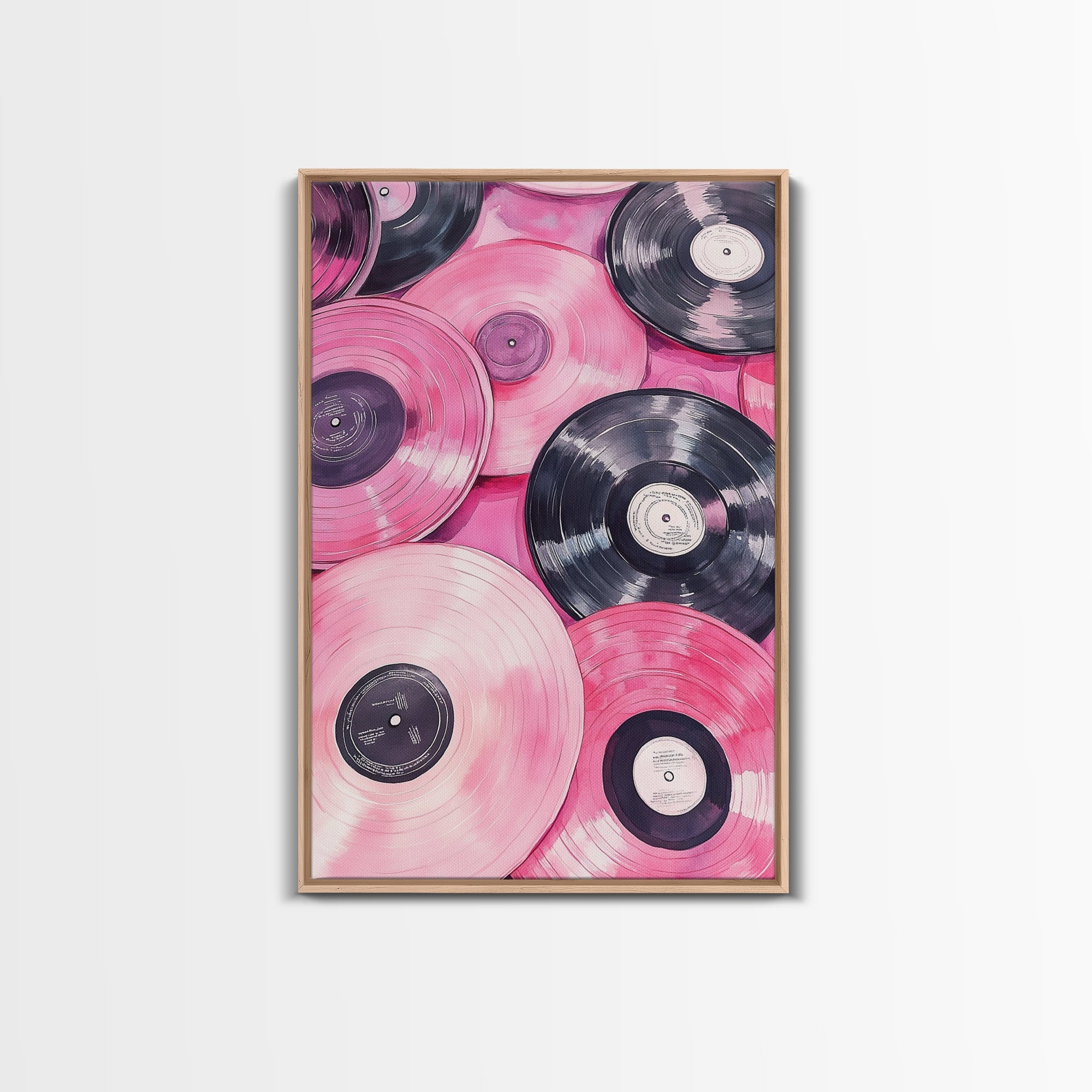 Retro Vinyl Record Artwork Framed Canvas Print Pink Abstract Art Music Lover Wall Art Living Room Decor Lofi Aesthetic Gift Idea