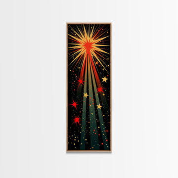 Starburst Explosion on Black Background - Framed Canvas Print, Boho Art, Midcentury Modern, Skinny Art, Tall Art, Bedroom Wall Art, Minimalist Art