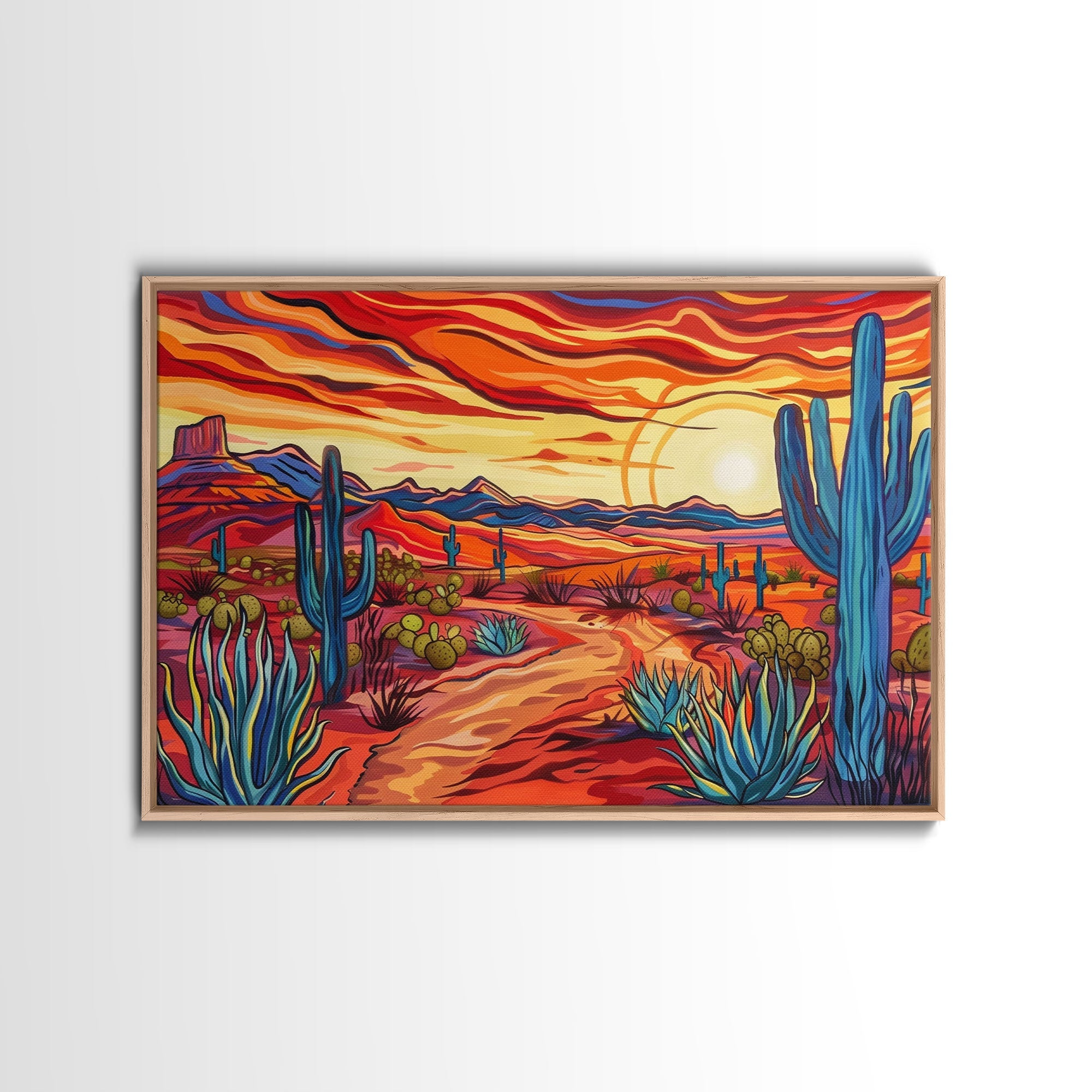 Mid Centry Modern Pop Art Style Desert Landscape Painting Canvas Print, Retro Style Wall Art, Home Decor, Desert Wall Art, Arizona Art