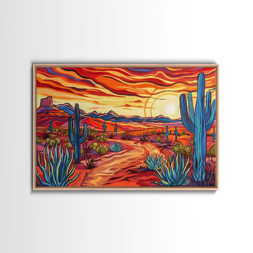 Mid Centry Modern Pop Art Style Desert Landscape Painting Canvas Print, Retro Style Wall Art, Home Decor, Desert Wall Art, Arizona Art
