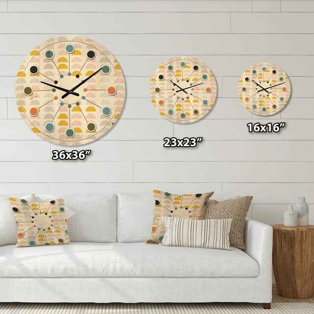 Designart 'Pastel Circular Retro Pattern III' Mid-Century Modern Wood Wall Clock(Size 16" x 16")