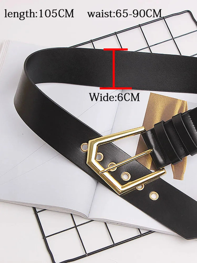 New Genuine Leather Belt Female Vintage Metal Buckle Wide Leather Waistband Women Designer Brand Belt Lady