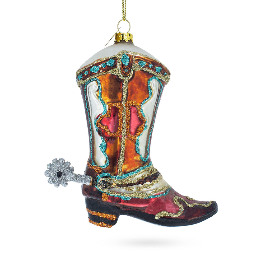 Western Cowboy Boot Glass Christmas Ornament