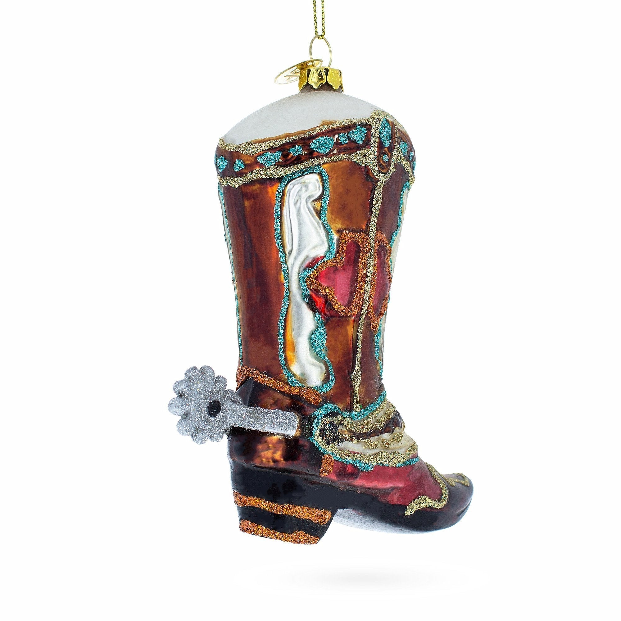 Western Cowboy Boot Glass Christmas Ornament