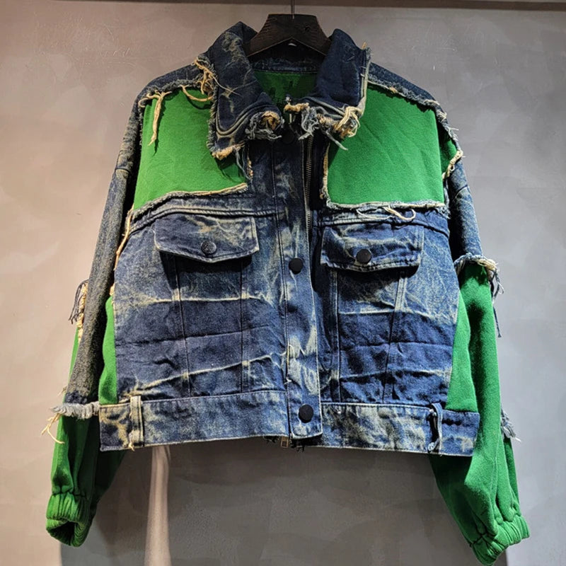 Autumn New Collection Fashion Women's Spliced Color Contrasting Vintage Jacket High Elastic Waist Pants Female