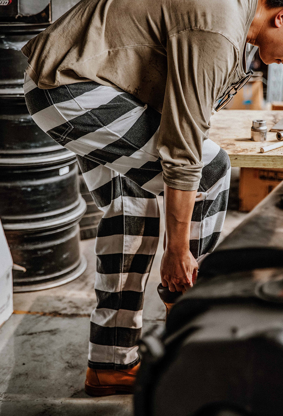 Wide Striped Prison Motorcycle Pant