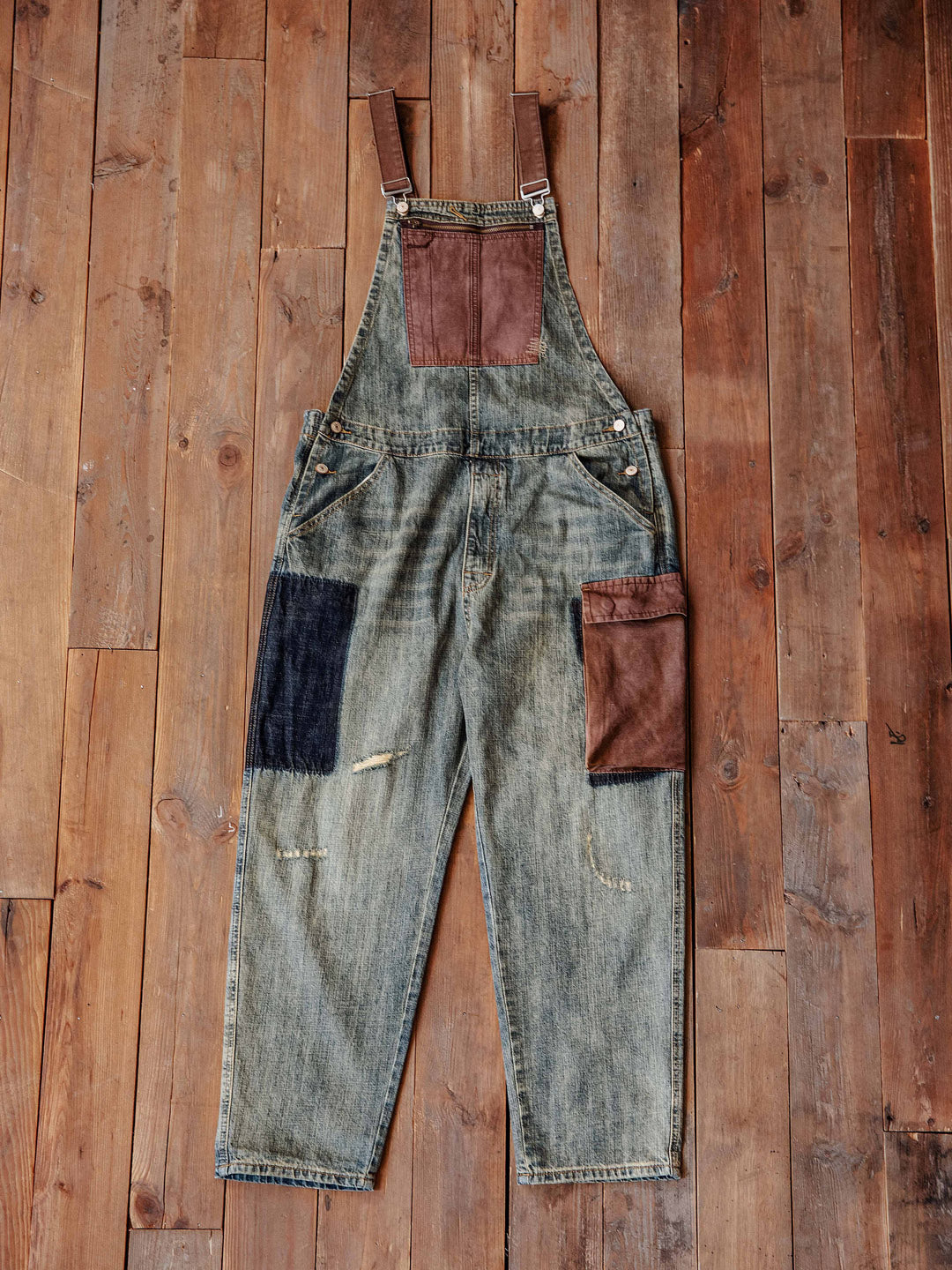 Distressed Denim Contrast Overalls