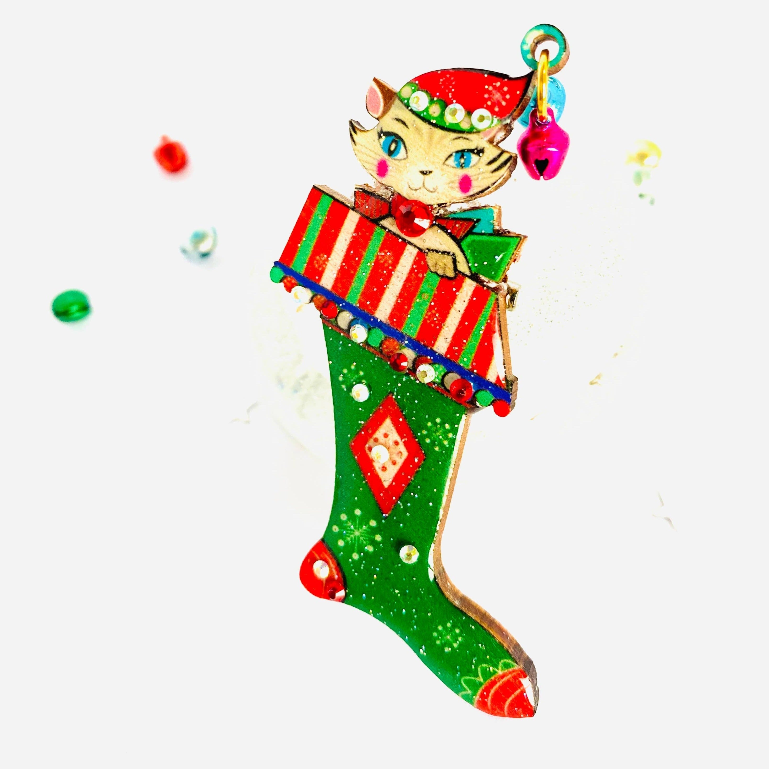 Mr Cat in a Stocking Brooch by Rosie Rose Parker