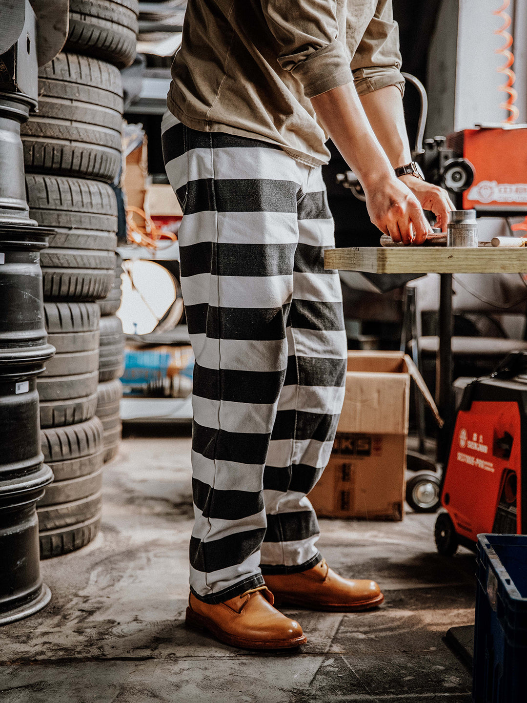 Wide Striped Prison Motorcycle Pant