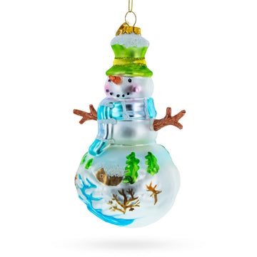 Snowman with Winter Village Painting Glass Christmas Ornament