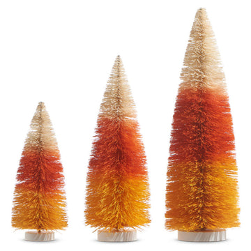 15" Candy Corn Bottle Brush Trees Set/3