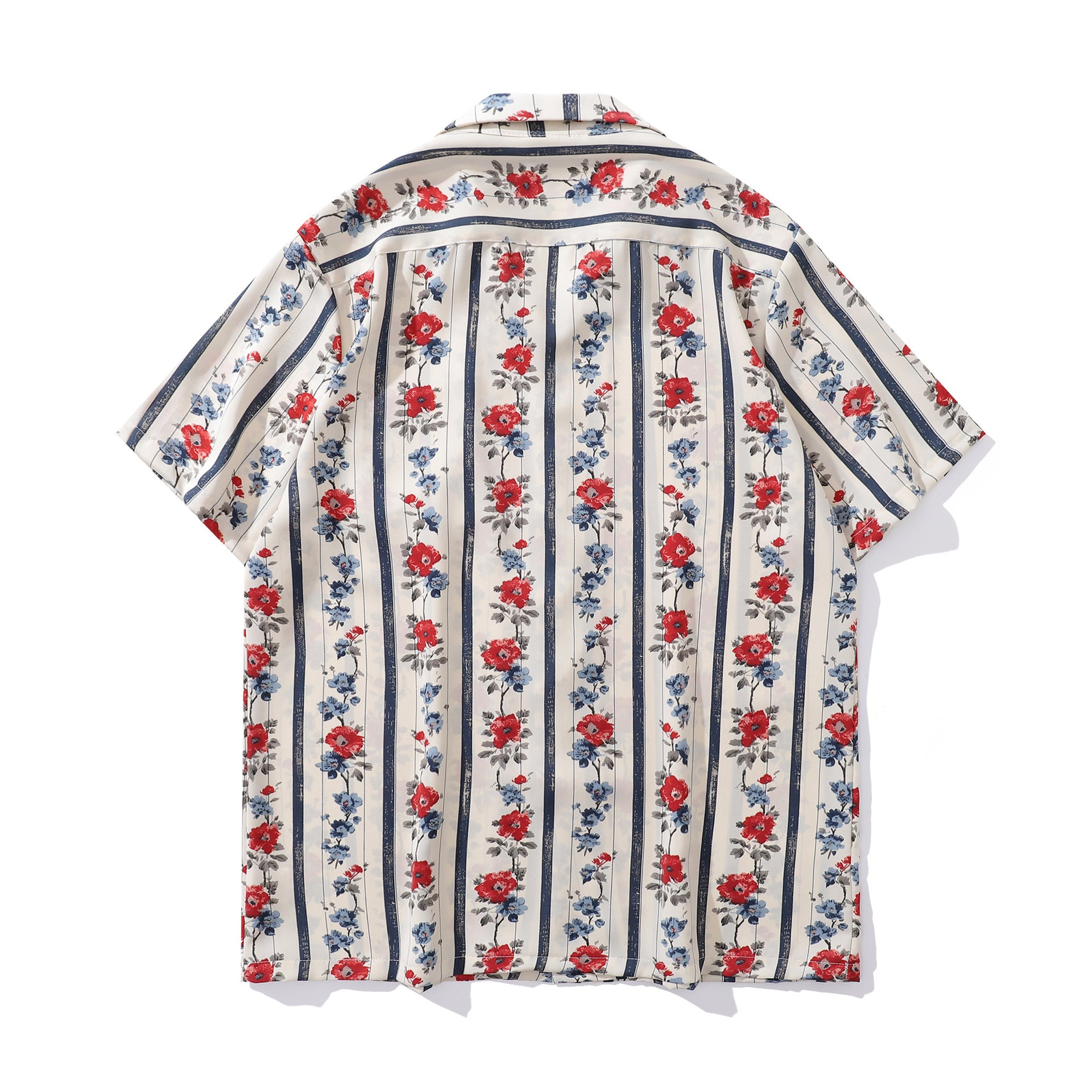 Style Retro Floral Full Print Short Sleeve Shirt for Men and Women, Loose Casual Lazy Couple Blouse Jacket