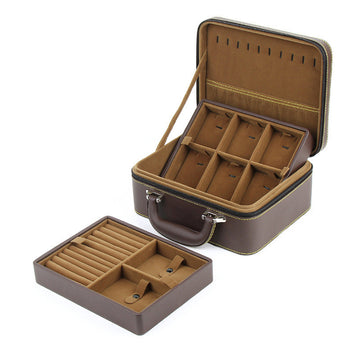 Leather Travel Jewelry Box Double Layer Detachable Jewelry Storage Box