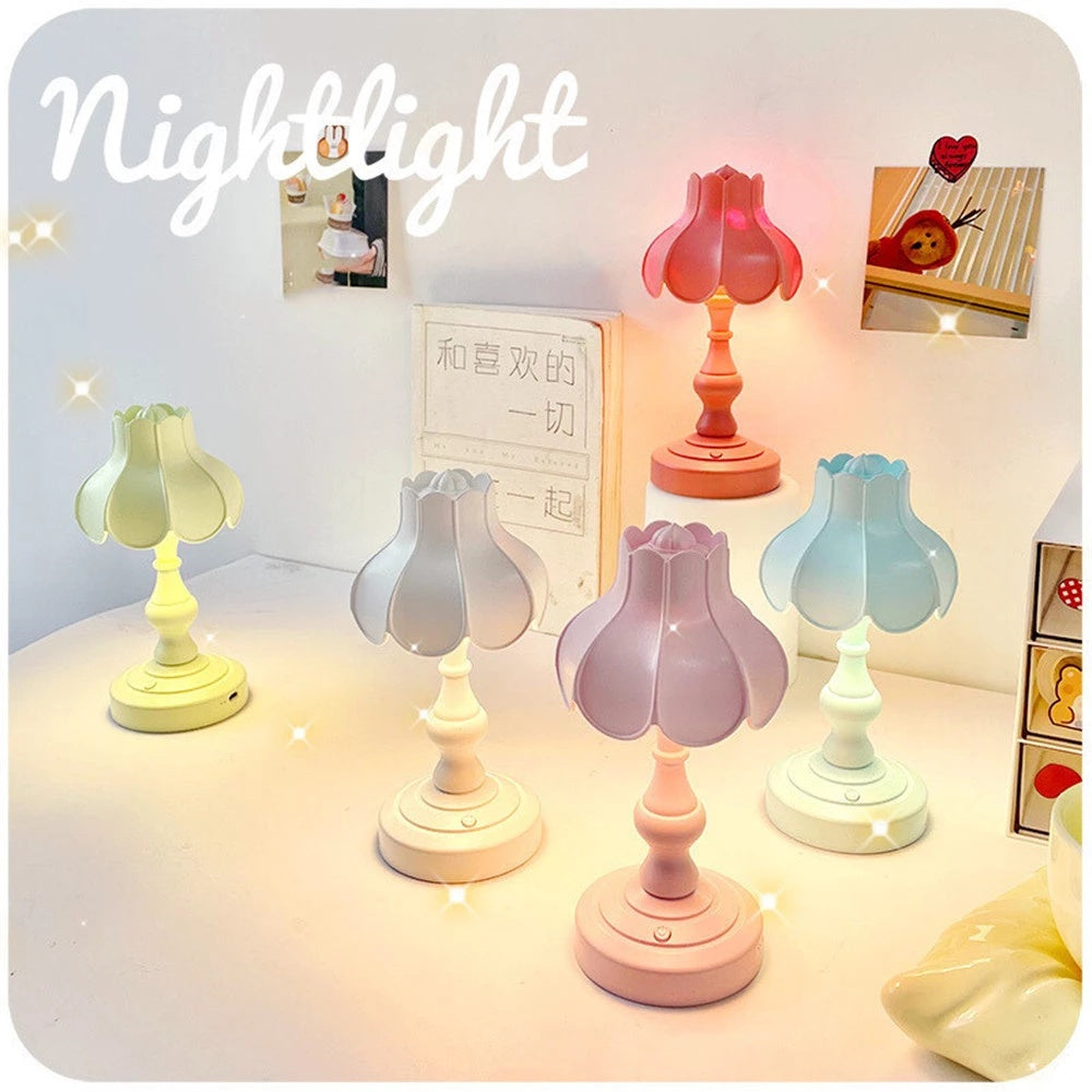 European Lotus Usb Charging Night Light Nostalgic Mediterranean Bedroom Bedside Lamp Mini Contracted Led Desk Lamp Decoration