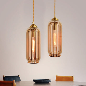Alice's Amber Glass Industrial Pendant Light - Capsule/Dome Design for Dining Room