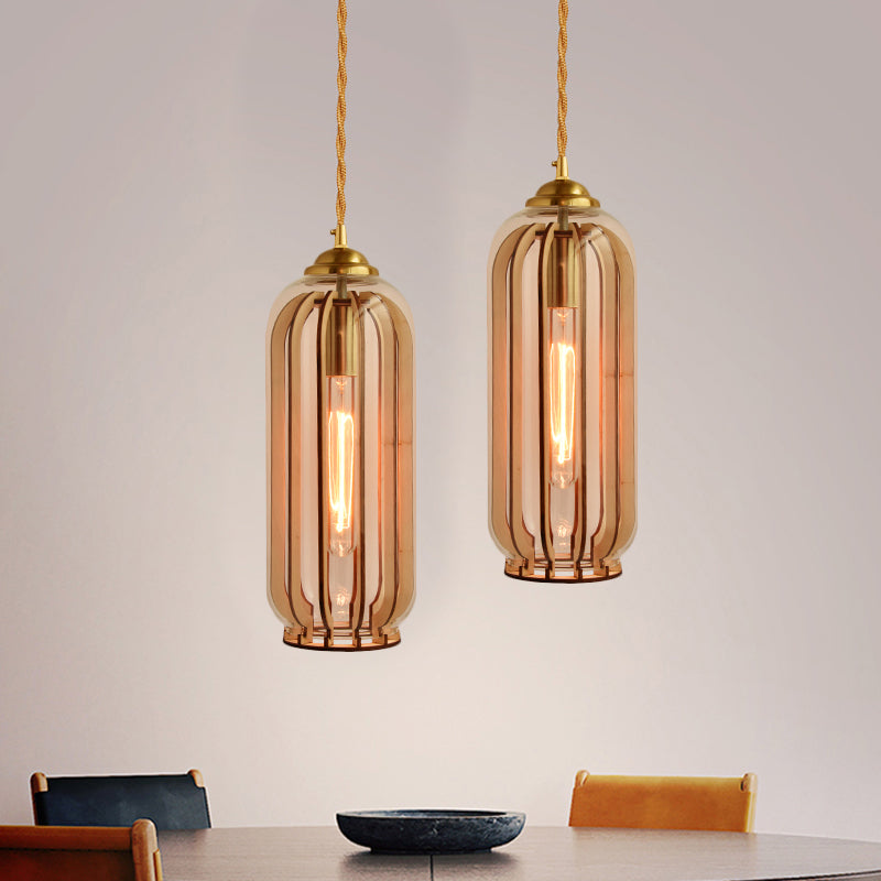 Alice's Amber Glass Industrial Pendant Light - Capsule/Dome Design for Dining Room