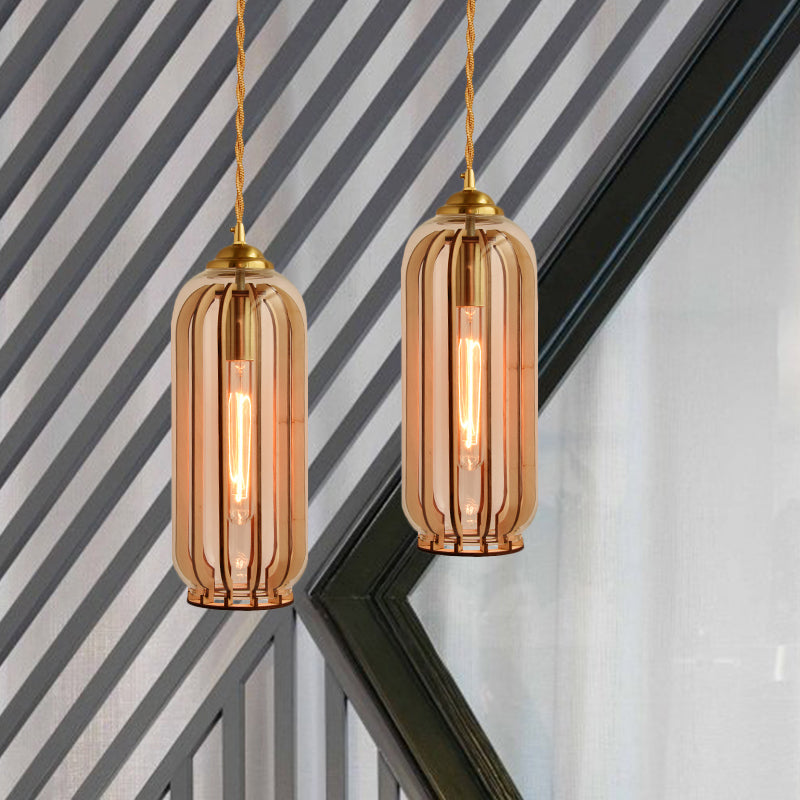 Alice's Amber Glass Industrial Pendant Light - Capsule/Dome Design for Dining Room